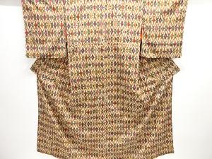 大正ロマン　斜め格子に十字模様織り出しお召着物